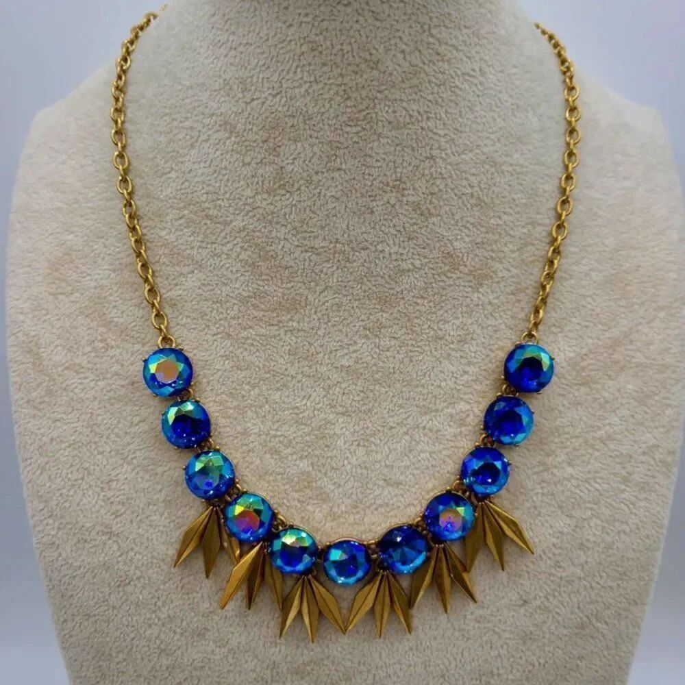 J Crew Blue Iridescent Crystal Necklace with Fringe
